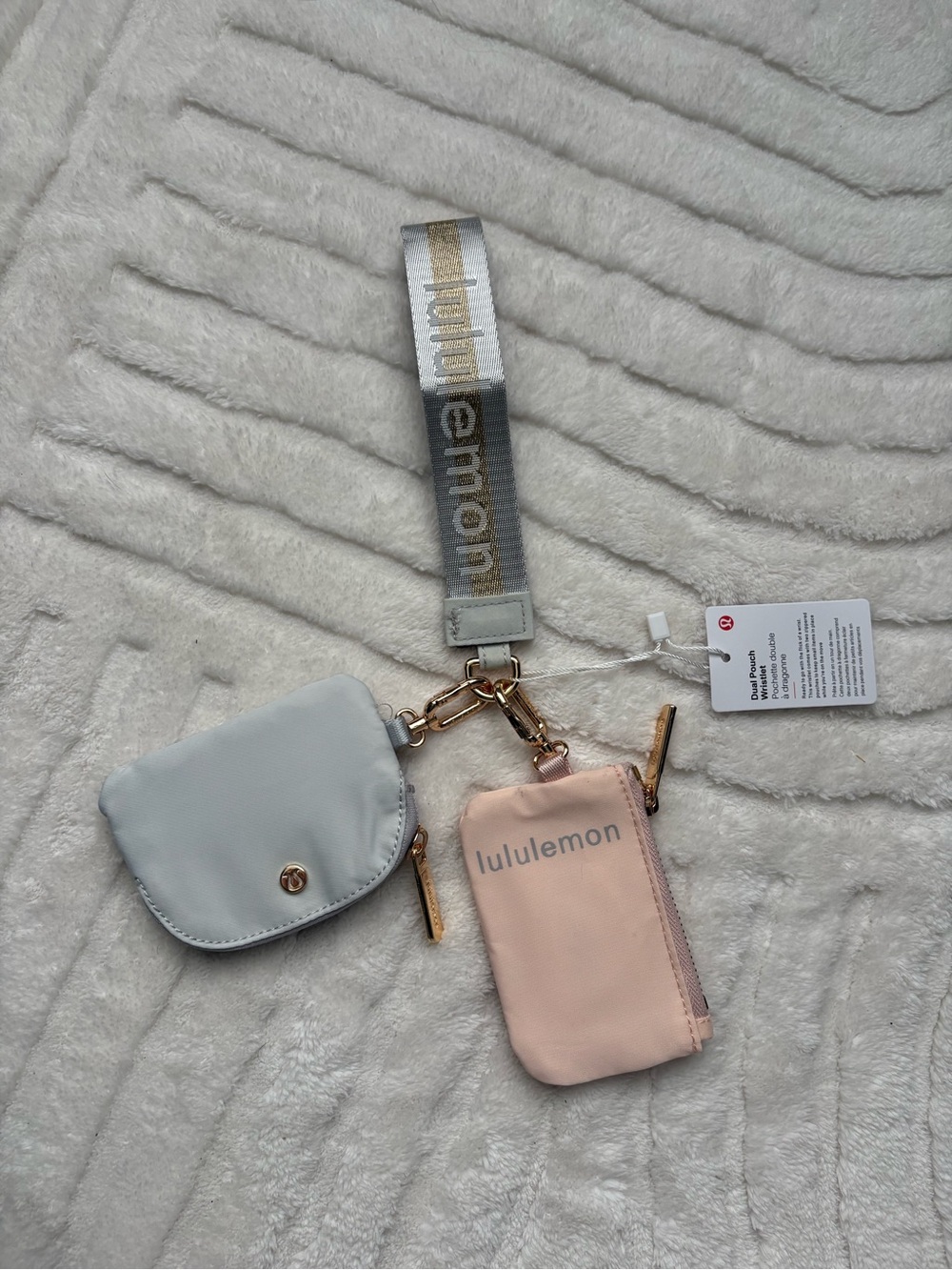lululemon Pink and Light Gray Key & Card Pouch Set with Branded Wrist Strap